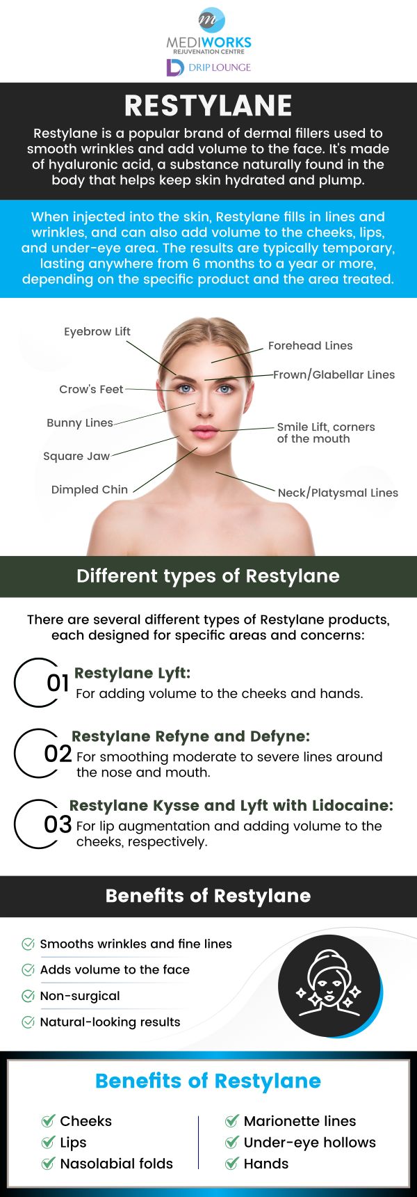 Mediworks Rejuvenation Centre and Drip Lounge offer Restylane Skinboosters to deeply hydrate and revitalize your skin for a glowing, smooth complexion. Enjoy long-lasting moisture and a refreshed youthful appearance. For more information contact us or request an appointment online. We are conveniently located at Unit #103 – 15222 32nd Avenue Diversion, Surrey, BC V3Z 0R8, Canada.